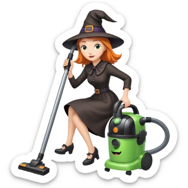 a witch riding a vacuum cleaner sticker