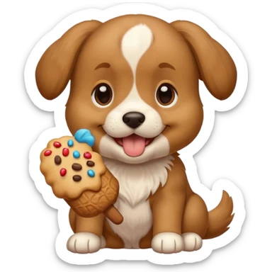 Puppy eating a treat sticker