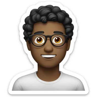 fair male face with white round spectacles messy black hair sticker