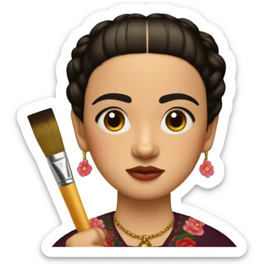 full body frida kahlo unibrow kid with paintbrush sticker