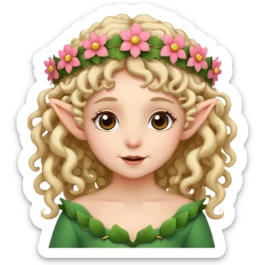 tiny Elf with Flower Crown, curley hair sticker