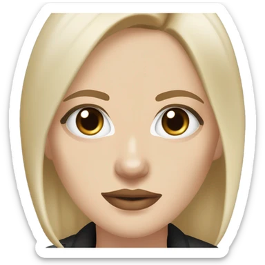 Slavic woman with blue eyes, fair skin, straight brown hair with blonde streaks medium bob, goth eyes makeup, beige lips, dressed in white T-shirt and office black jacket. sticker