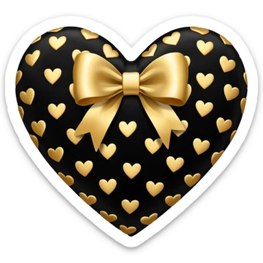 glossy velvet black heart with a gold bow and heart pattern on the bow sticker