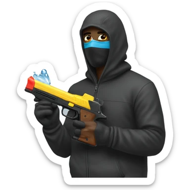man with ski mask and water gun sticker
