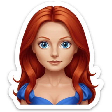 Geri Halliwel with long red hair, blue eyes, red outfit sticker