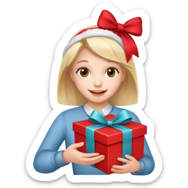 glückliche Person mit Paket, Paket mit Schleife, Person lächelt sticker