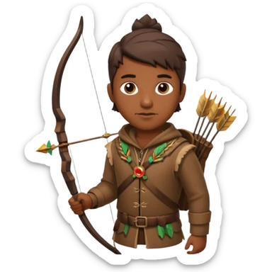 The classic hunter image with a bow and arrow on his back, dressed in brown with some animal made decorations sticker