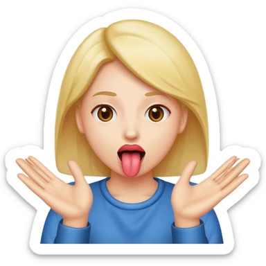 tounge out with hands looking like they are opening something sticker