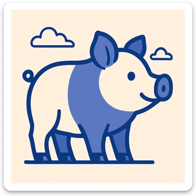 side view of a pig, cartoon style, academic color palette, suitable for an animal studies app icon sticker