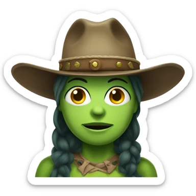 green ogre lady wearing cowboy hat sticker