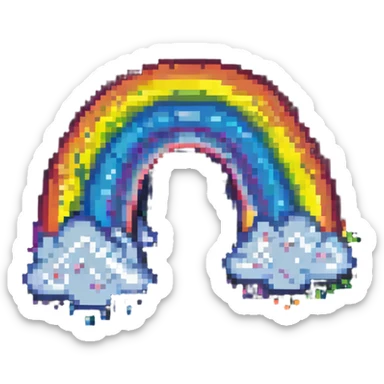 pixel art sticker illustration of a rainbow with clouds sticker