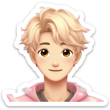 Gorgeous bright sparkly romantic Asian anime style guy with blushing face and flowers aesthetic trending style outside sticker