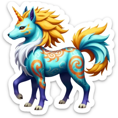 Graceful Divine Loyal Merciful Marked Patterned Colorful Painted Oriental Asian Patterned Tropical Exotic Toxic Suicune-Solgaleo-Rapidash-Arcanine-fusion-hybrid-creature (full body) sticker