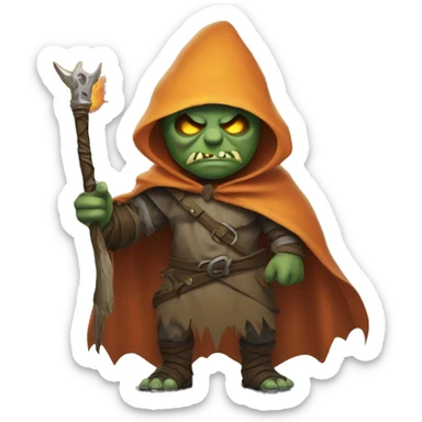 Orc weapon spirit with ghostly weapons, cloak with burning eyes, Halloween theme, emoji sticker