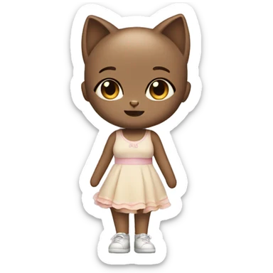 A cute cat with half girl lower body.. wearing dress and big body sticker