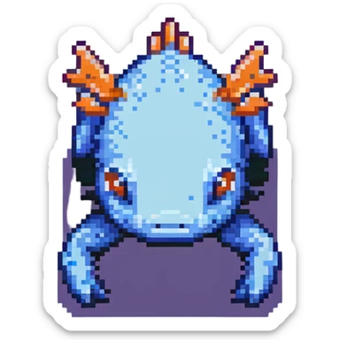 blue Minecraft axolotl, authentic blocky style and proportions, pixel art sticker