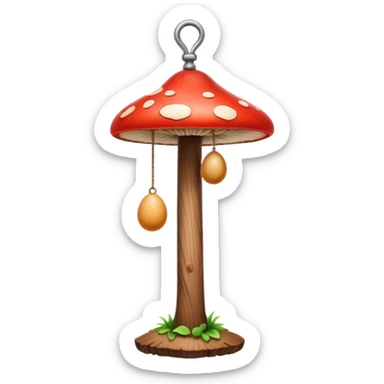 a vascular brown wooden mast with a mushroom shaped bell on the top, and two small brown eggs attached at the bottom sticker