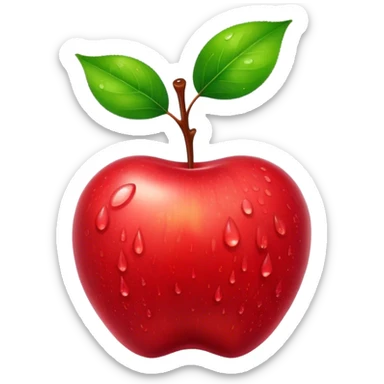 Cinematic Realistic Apple Emoji, Fresh and vibrant, with a crisp, red skin glistening with droplets of water. The smooth, shiny surface catches the light, while the green stem adds a natural touch. Soft glowing outline, capturing the essence of health, sweetness, and freshness in a crisp apple! sticker