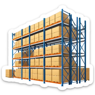 warehouse with storage racks, representing Lagerplatz (storage location) sticker