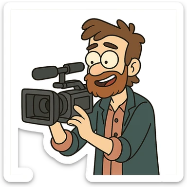 a filmmaker holding a camera, modern cartoon style sticker