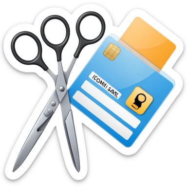 Scissors cutting an ID card in 2 parts .hyper realistic sticker
