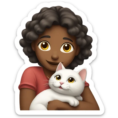 A girl hugging her cat and being happy sticker