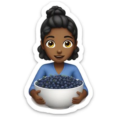 brown girl with black hair eating blueberries in bowl sticker