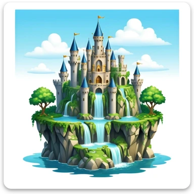 Fantasy castle on a floating island with waterfalls sticker