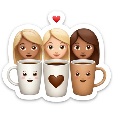 friends drinking coffee in a mug with the logo “v.love” sticker