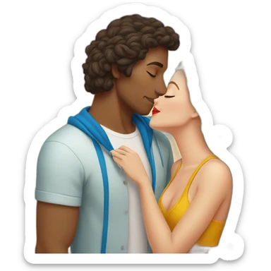 with beach clothes young metis man and white woman kiss love sticker