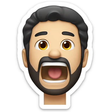a caucasian guy with black hair and beard screaming with his hands up sticker