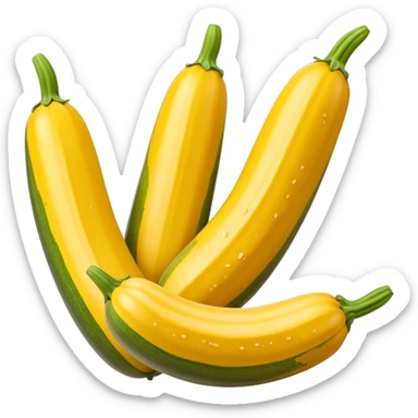 whole golden-yellow zucchini smooth glossy skin gently tapered green stem subtle natural stripes mottling firm texture fresh look no slice or garnish apple emoji style soft lighting transparent background emoji scale sticker
