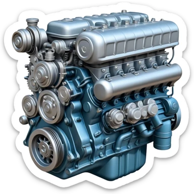 Detailed ZIL-130 V8 truck engine, Soviet automotive design, mechanical parts visible sticker