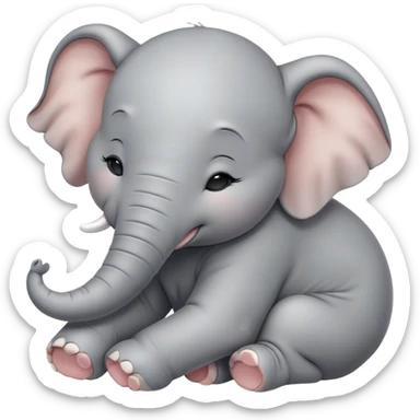 Meme-Worthy Cute Sleeping Baby Elephant Portrait Emoji, Head resting peacefully with a contented smile, showcasing a delightfully tiny build and a luxuriously soft gray hide, eyes shut in a serene, restful nap, Simplified yet hilariously adorable features, highly detailed, glowing with a soft, drowsy light, high shine, relaxed and utterly lovable, stylized with an air of playful laziness, bright and heartwarming, soft glowing outline, capturing the essence of a comically sleepy baby elephant, so meme-worthy it feels like it could instantly become the next viral sensation of adorable slumber! sticker