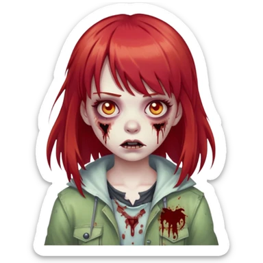 zombie girl with red hair and bangs sticker