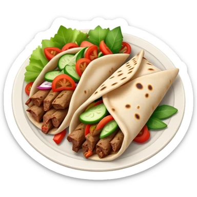 cinematic-realistic-gyros-dish-emoji,-showcasing-succulent,-spiced-meat-wrapped-in-pita-with-fresh-vegetables-rendered-with-lifelike-detail-and-dynamic,-appetizing-lighting. sticker