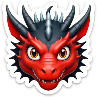 Un dragon noir aux yeux rouges brillant, puis des grandes cornes noires, style anime sticker