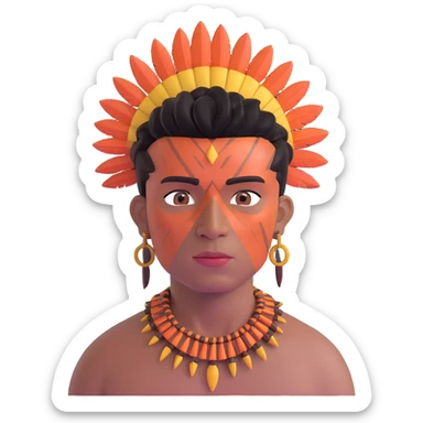 indigenous man with black mohawk hairstyle and reddish-copper skin tone, with Dois Irmãos Mountain (Two Brothers Mountain) of Rio de Janeiro in the background sticker