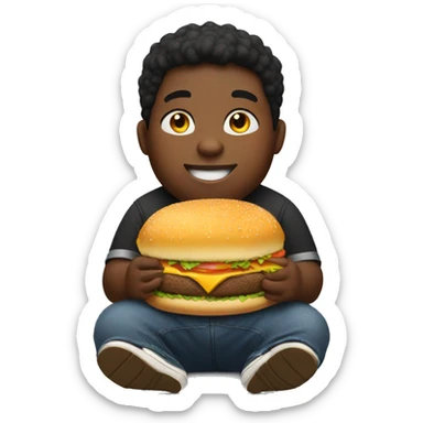 chubby black boy eating burger sticker