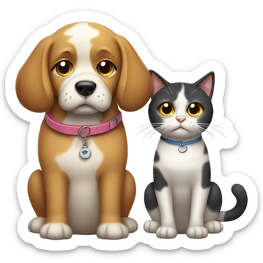 sad-dog-and-cat-with-collars sticker