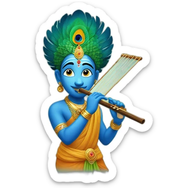 Krishna playing flute with peacock feather on head sticker