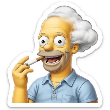 Hommer Simpson ki fumme un enorme joint plien de fumme dans le decord et il rigole  sticker