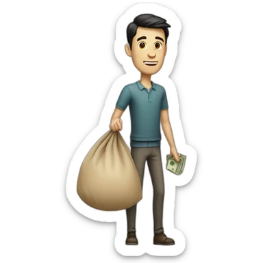 tall skinny white man with short dark hair carrying a big sack of money sticker