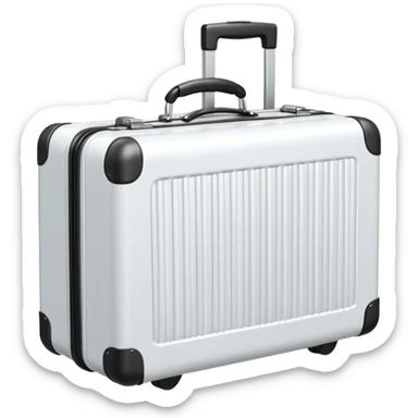 white metal suitcase with ribbed surface and wheels sticker