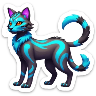 Neon-colored fantasy feline-vernid-protogen-primagen-fursona animal creature full body with intricate markings  sticker