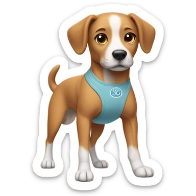 A dog wearing lululemon sticker