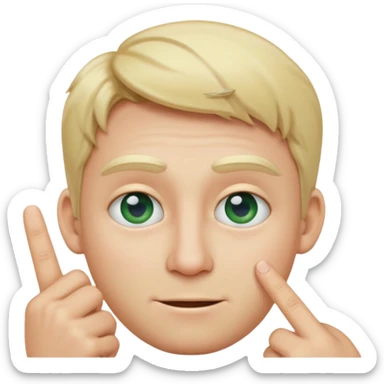 a emoji with two fingers in his nose, make him have a natural white skincolour and blonde hair, blue/green eyes sticker