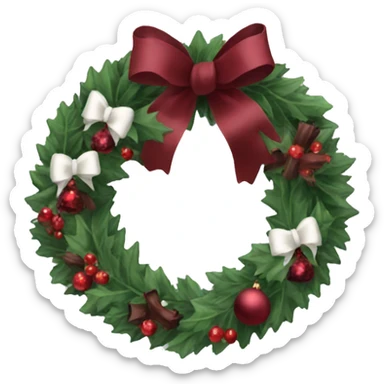 Wine red Christmas wreath with white bow sticker