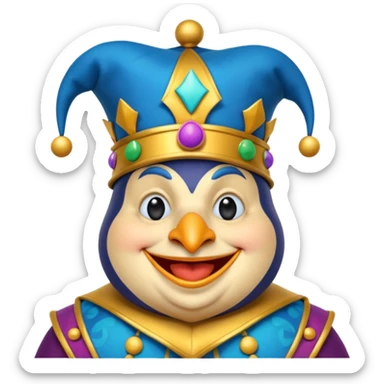 crazy colorful fat penguin jolly joker, medieval, vintage, court jester, mac os icon, blue color sticker