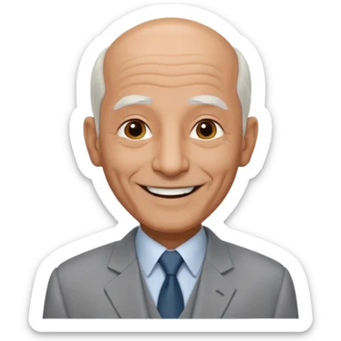 70 yr old man, almost bald, some white hair, pakistani, light grey business suit, big smile, dark skin, no moustache
 sticker
